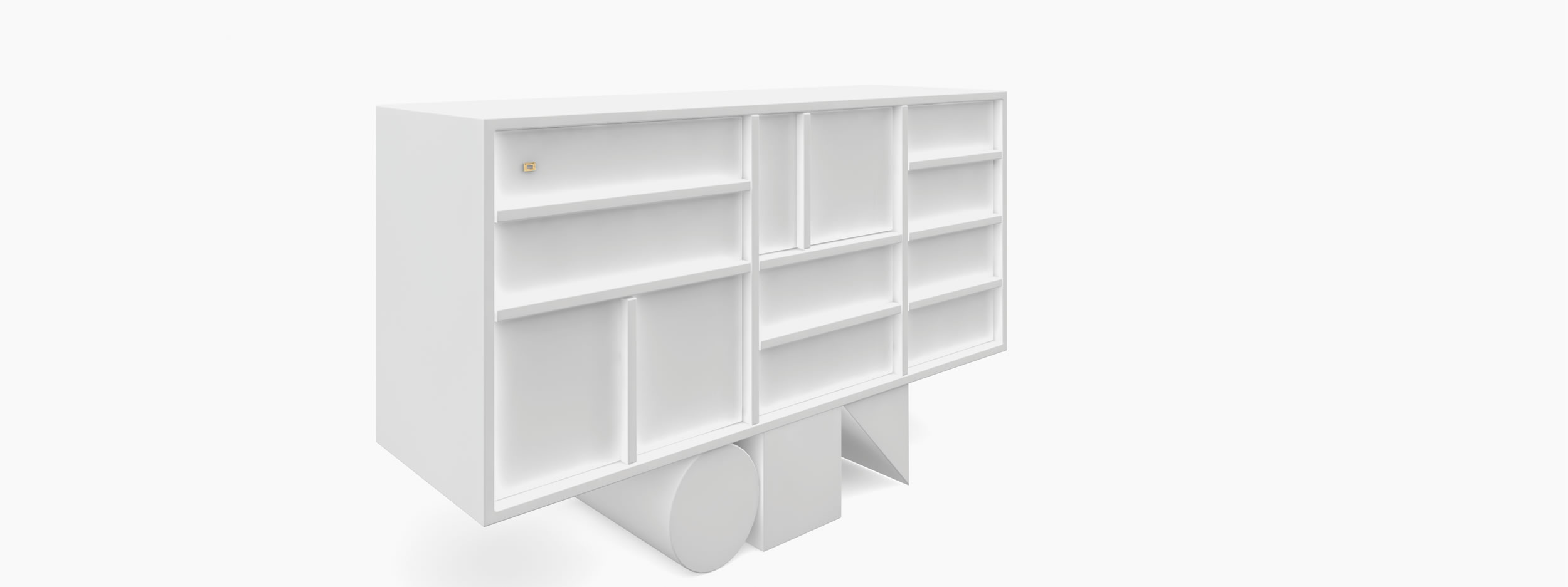 Sideboard wuerfel prisma zylinder weiss functional art Buero minimalist furniture Sideboards FS 13 FELIX SCHWAKE RECHTECK