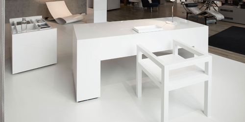 Schreibtisch weiss besucherstuhl hochglanz lack modern container bsk nuernberg designmoebel