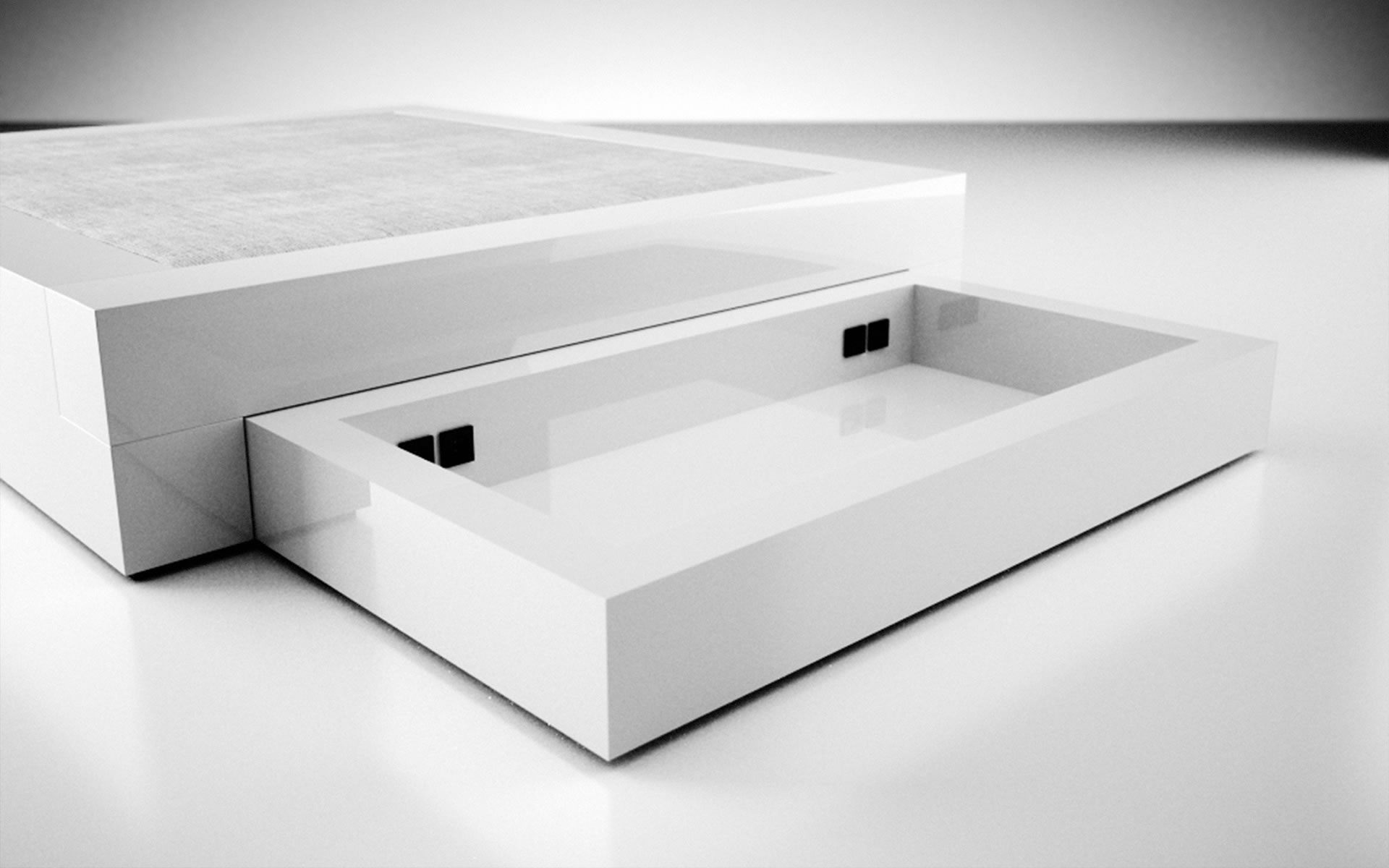 Design-Doppel-Bett mit Stauraum in weiss 160x200 flach Lack